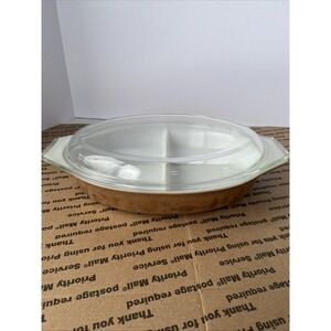 Vintage Pyrex Early Americana Divided Serving Dish With Lid 1 1/2 Quart